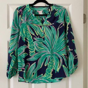 LILLY PULITZER BRIGHT NAVY TIGER PALM ELSA TOP XS